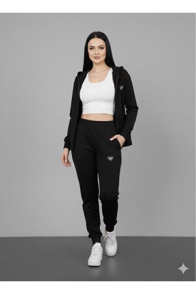 LF LAST FASHION Σετ γυναικεία αθλητική φόρμα με κουκούλα μαύρη 2 τεμαχίων