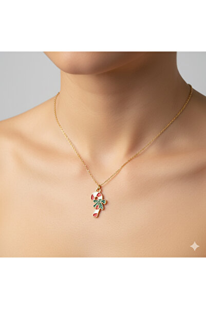 Menessa World Candy Cane Christmas Themed Necklace