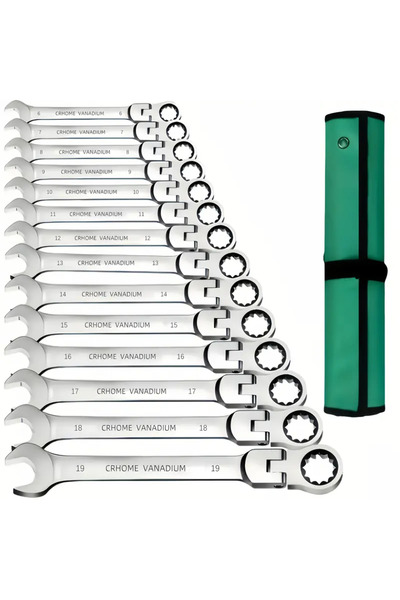 İthal Professional Ratchet Wrench with Bag 14 Piece Set of Movable Head Chrome Vanadium Steel
