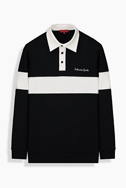 Sarar Polo Yaka Siyah Sweatshirt-SİYAH - XXL