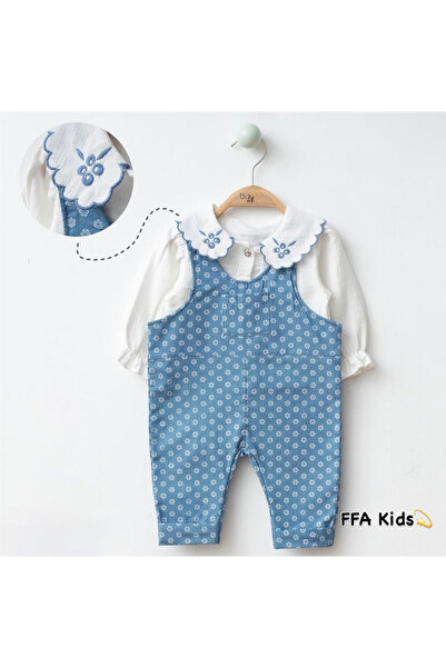 Bobby Yakası Çiçek Nakışlı Salopet