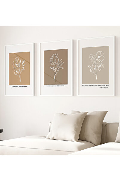 NT Handmade Laminated Framed Pvc Protected 3-Piece Abstract Floral Pattern Uv Printing Mdf Wall Painting Set