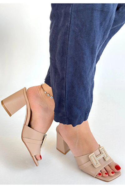 ALFA AKSESUAR 03 Erew Beige Skin Heeled Slippers