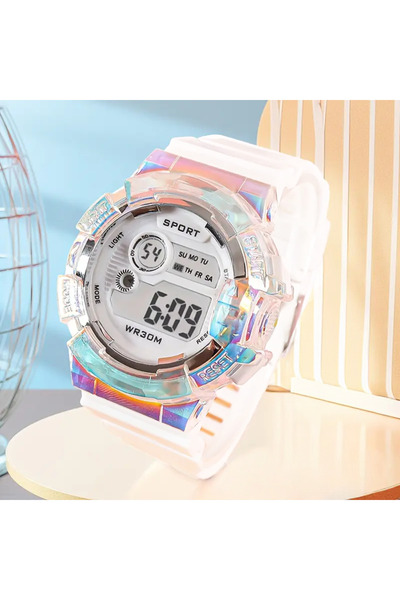 SERARES White Digital Women's Wristwatch with Holographic Frame