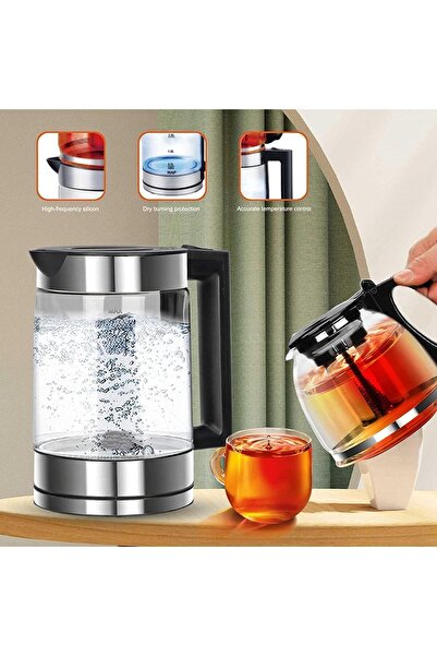 Alim 2.3L Electric Kettle + 1.2L Glass Tea & Turkish Coffee Maker (Black & Glass)