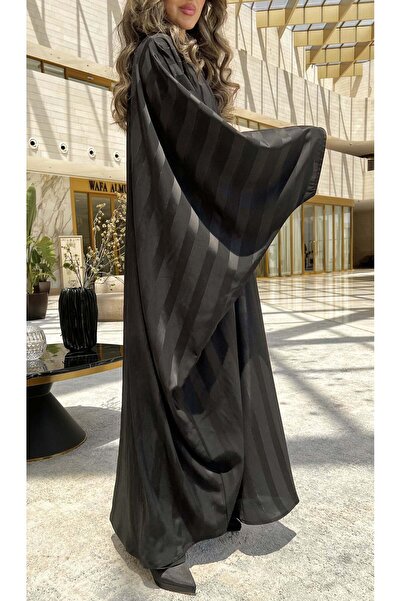 AYA mw1565-عباية-نص-بشت-حرير-مخطط-half-besht-abaya-in-striped-silk
