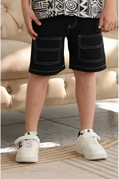 Alesaei-mondo tondo Boys' black shorts with white threads 4129