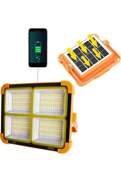 Denx Rechargeable LED Work Light with Solar Panel, Portable Outdoor Floodlight