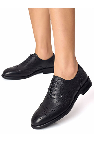 RUJO Дамски черни ръчно изработени перфорирани класически оксфорд обувки от е...