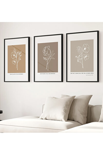 NT Handmade Laminated Framed Pvc Protected 3-Piece Abstract Floral Pattern Uv Printing Mdf Wall Painting Set