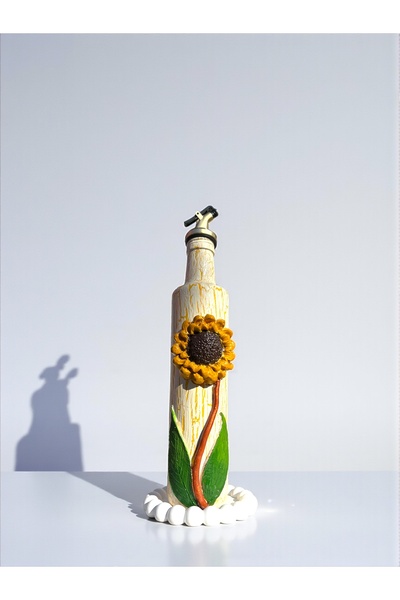 Mes Reves 500 ml Handmade Medium-Sized Sunflower Patterned Glass Oil Pot – Cracked Texture, Embossed Clay Applied