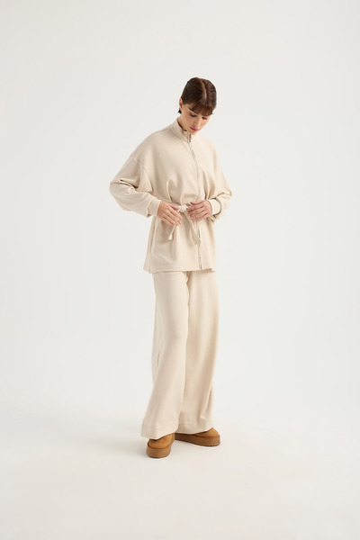 SEVİLEN Modal Suit with Waist Tie Detail