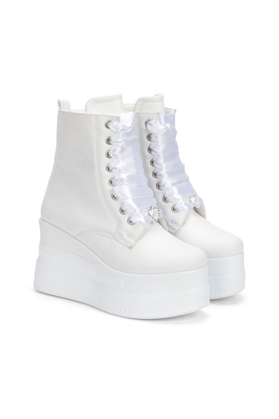 Stilo White Women's Boots Wedge Heel High Sole 9cm