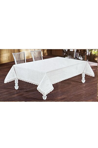 w white stars sports & wear Luxury Table Cloth - Stain Resistant - 160X220 cm Jute Ecru-Ecru with Lace