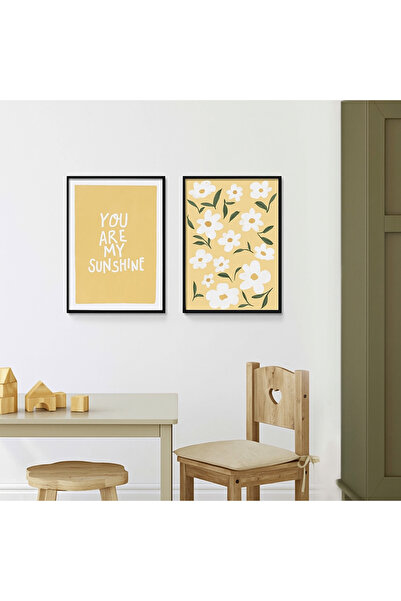 NT Handmade Laminated Framed Pvc Protected Set of 2 Yellow Floral Pattern Uv Printing Mdf Wall Painting