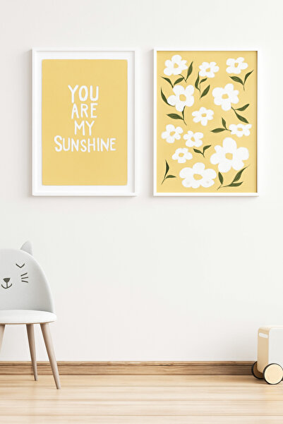 NT Handmade Laminated Framed Pvc Protected Set of 2 Yellow Floral Pattern Uv Printing Mdf Wall Painting