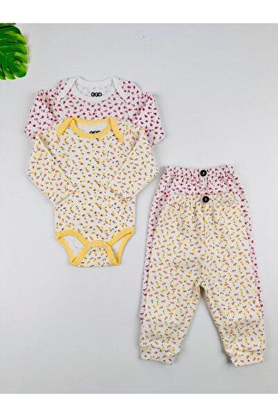 EFU BABY 4-Piece Floral Patterned 100% Cotton Flexible Ribbed Knit Baby Girl Set