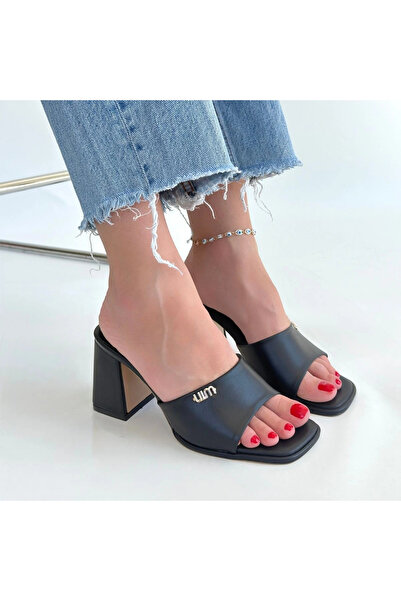 ALFA AKSESUAR 03 Miyon black leather high heel slippers