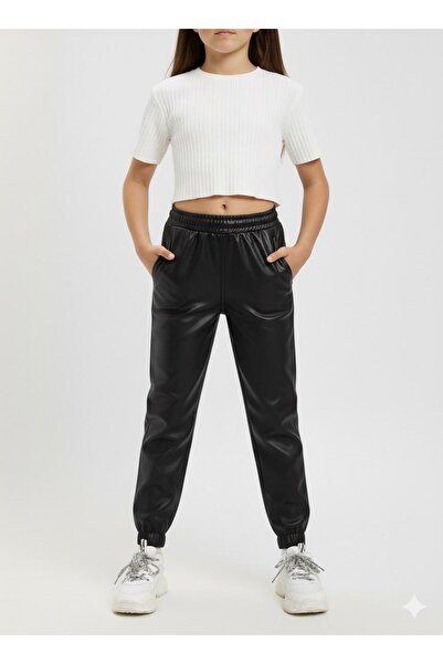 Masal Dünyası Bursa Girls' Leather Pants with Side Pockets