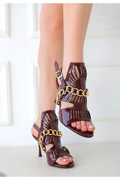 ALFA AKSESUAR 03 Lidya Burgundy Patent Leather Heeled Shoes