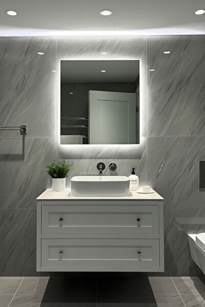 Digital Kare Işıklı Banyo Ayna (50-80cm). Renk Seçeneği: Beyaz