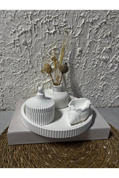 Zigzag Home Decorative 4-Piece Striped Tray Vase Candle Holder Box Set with Lid Bohemian Style Flower Vase