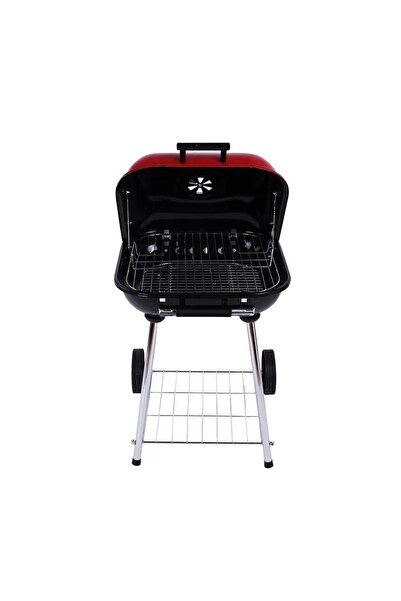 Tradeo Portable Charcoal BBQ Grill with Lid & Wheels – Red/Black