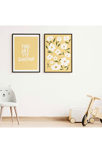 NT Handmade Laminated Framed Pvc Protected Set of 2 Yellow Floral Pattern Uv Printing Mdf Wall Painting