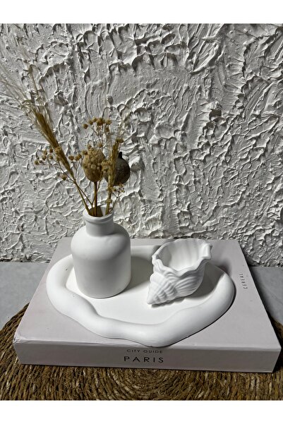 Zigzag Home Set decorativ de 3 bucăți de farfurie și vază pentru lumânări, design în stil boem, set de 3