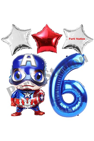 Parti Station Avengers Captain America Concept 6 Years Old Navy Blue Number Balloon Set Captain America Birthday Set