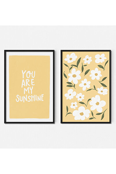 NT Handmade Laminated Framed Pvc Protected Set of 2 Yellow Floral Pattern Uv Printing Mdf Wall Painting