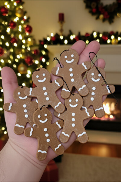 DecoVera 7cm Zencefil Kurabiye Adam 6 Adet Set Yılbaşı Ağacı Süsü Gingerbread Man Kapı, Şömine Yeni Yıl Süsü
