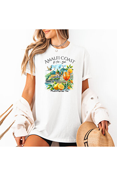 DD Secret Tricou dama oversize din bumbac 100% cu imprimeu AMALFI