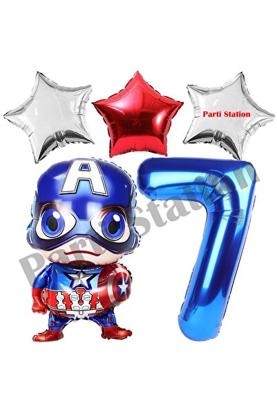 Parti Station Avengers Captain America Concept 7 Years Old Navy Blue Number Balloon Set Captain America Birthday Set