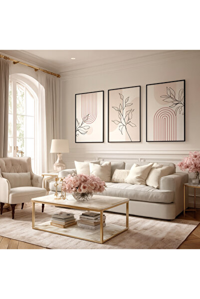 NT Handmade Laminated Framed Pvc Protected 3-Piece Abstract Leaf Pattern Uv Printing Mdf Wall Painting Set