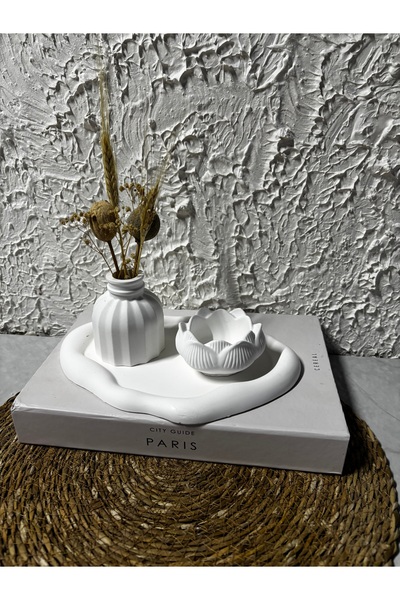 Zigzag Home Decorative 3 Piece Cloud Plate and Vase Candle Holder Set Bohemian Style Design Set of 3