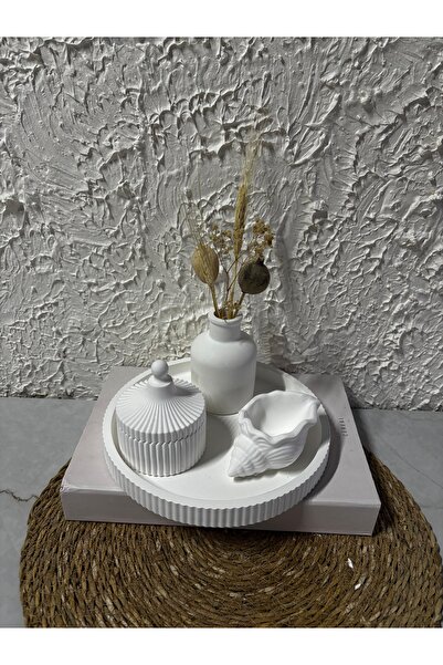 Zigzag Home Set de 4 vaze decorative cu tăvi cu dungi, suport pentru lumânări din scoici de mare, set cutie cu capac, vază cu flori în stil boem