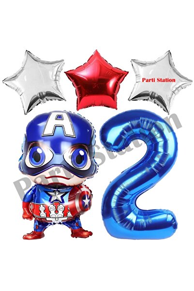 Parti Station Avengers Captain America Concept 2 Year Old Navy Blue Number Balloon Set Captain America Birthday Set