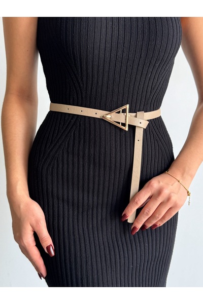 KIRASE Women's Gold Triangle Model Useful Trouser Belt, Coat Belt, Dress Belt Size 120 Cm- Width 1.5 cm