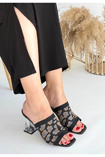 ALFA AKSESUAR 03 Evra Leopard Knitwear Heeled Slippers