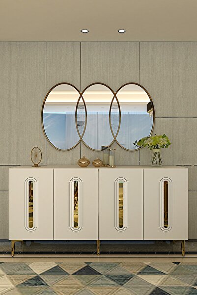 CENEYRA KA1520BG RANY150 KONSOL, TV SEHPASI, KAHVE KÖŞESİ BEYAZ-GOLD 150cm