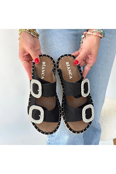 ALFA AKSESUAR 03 Hertas black nubuck buckle slippers