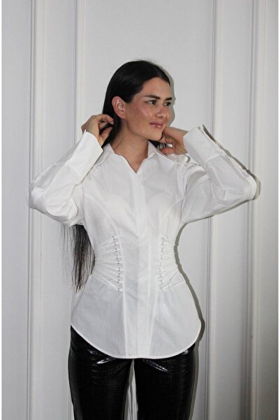 inmuse Korse Detaylı İpli Beyaz Gömlek