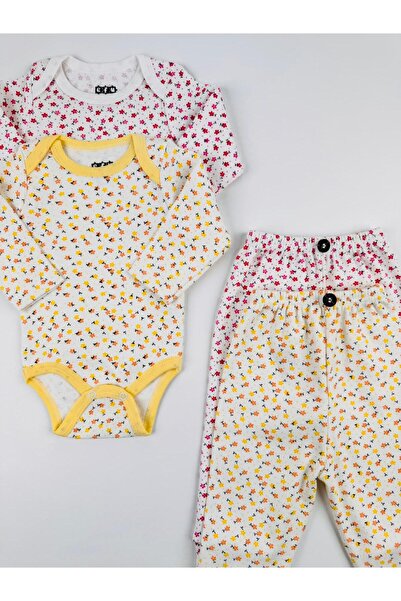 EFU BABY 4-Piece Floral Patterned 100% Cotton Flexible Ribbed Knit Baby Girl Set