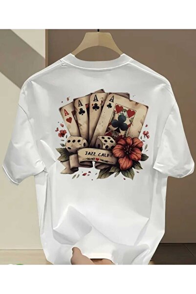ORVIO Group Playing Cards and Flower Printed T-Shirt