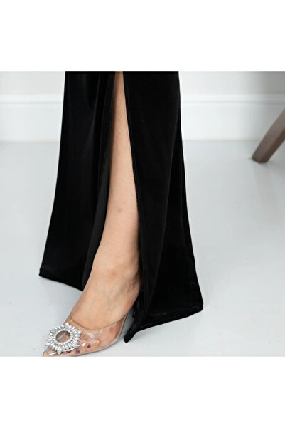 Nice Model Black velvet evening dress with a pink sequined top – a luxurious design for special occasions