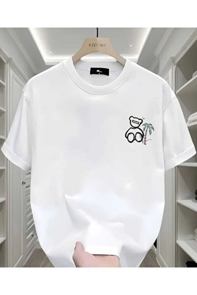 ORVIO Group Teddy Bear and Palm Tree Printed T-Shirt