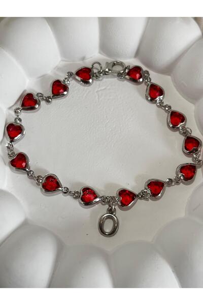 bijoux uniques سوار نسائي على شكل حرف O مع قلب أحمر