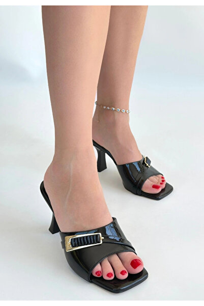 ALFA AKSESUAR 03 Sief Black Patent Leather Heeled Slippers