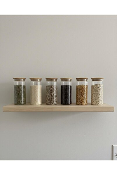 Buğra Home Cam Bambu Spice Jar Set of 6 with Lid - with Sticker Gift - 500ml